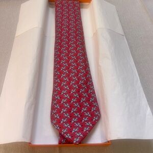 Hermès Paris Silk Tie – Red Equestrian Horse Jockey Print, Made in France